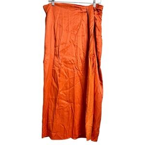 ASOS TopShop Size 10 Orange Satin Midi Skirt High Slit NEW Viscose